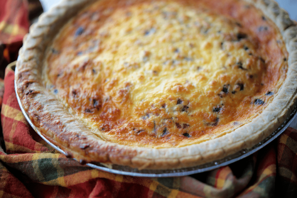 a close up of bacon quiche