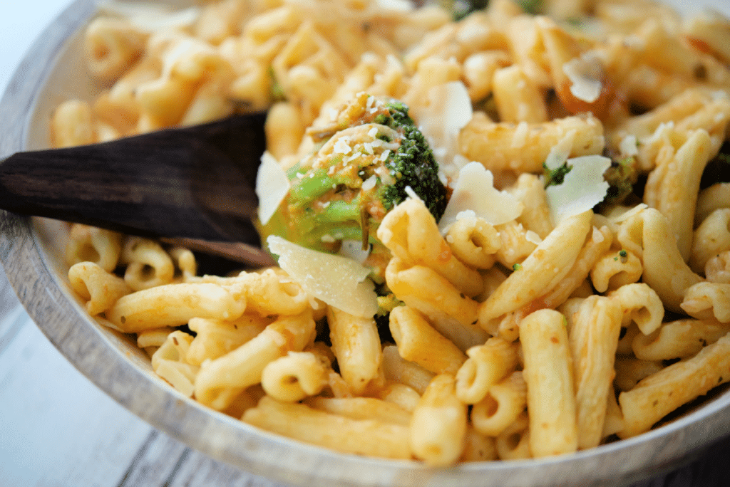 cavatelli with broccoli on a spoon