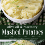 collage photo of olive oil mashed potatoes in a bowl