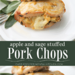 collage photo of apple stuffed pork chops
