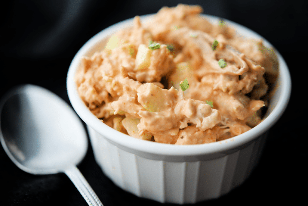 a close up of buffalo chicken salad