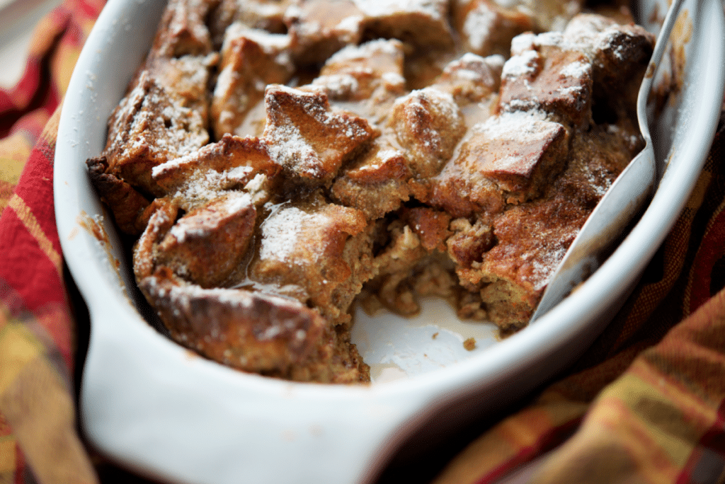 a close up of cinnamon french toast casserole