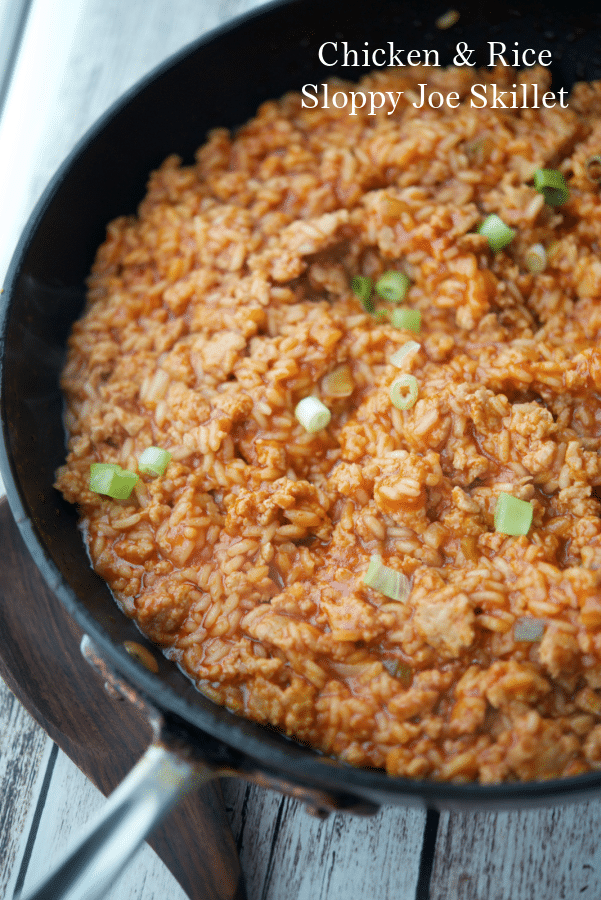 ground chicken and rice in a skillet