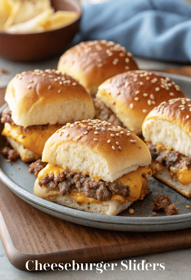 a plate of cheeseburger sliders