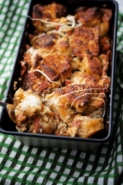 antipasto pull apart bread in a loaf pan