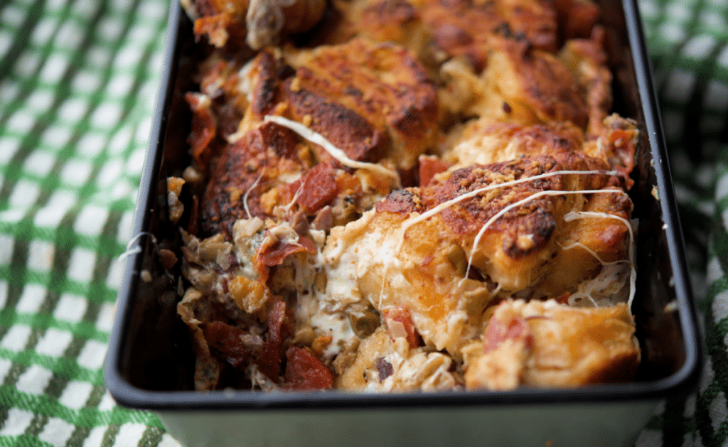a close up of antipasto pull apart bread