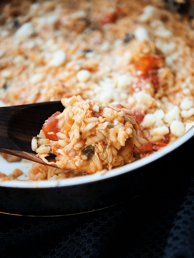 chicken parm risotto on a spoon