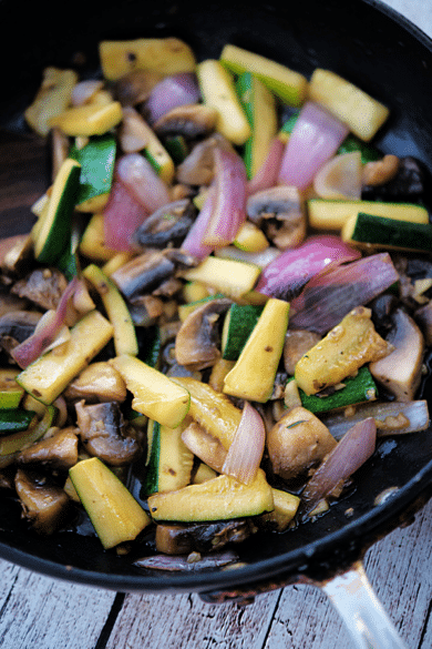hibachi style vegetables in a skillet