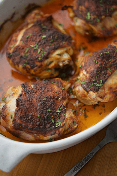 four chicken thighs roasted with paprika