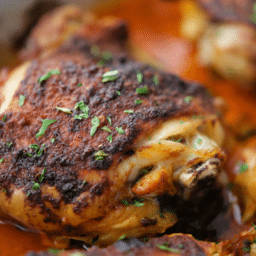 a close up of paprika roasted chicken thighs