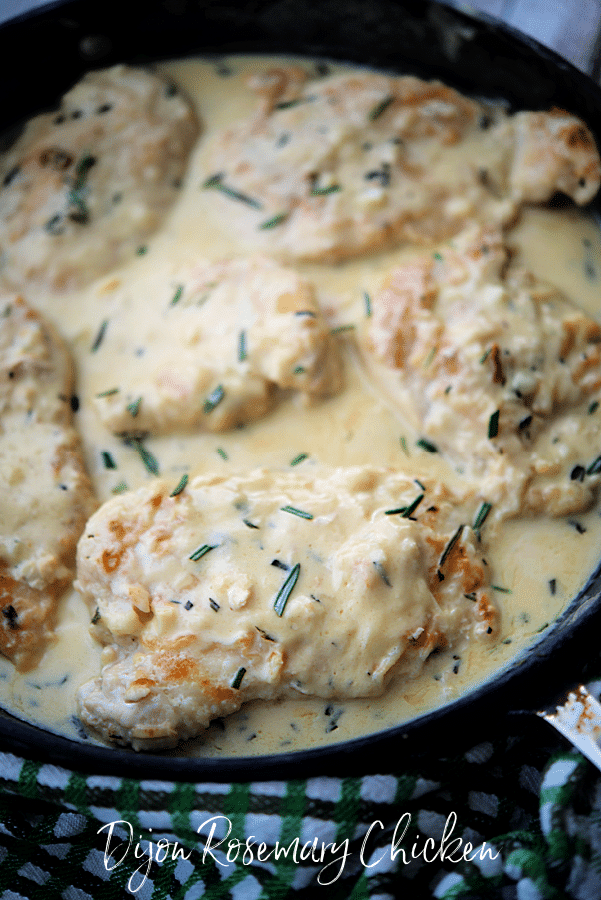 a pan with dijon rosemary chicken