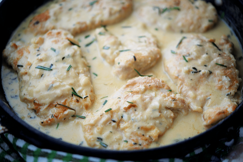 a close up of dijon rosemary chicken