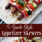 collage photo of greek appetizer skewers