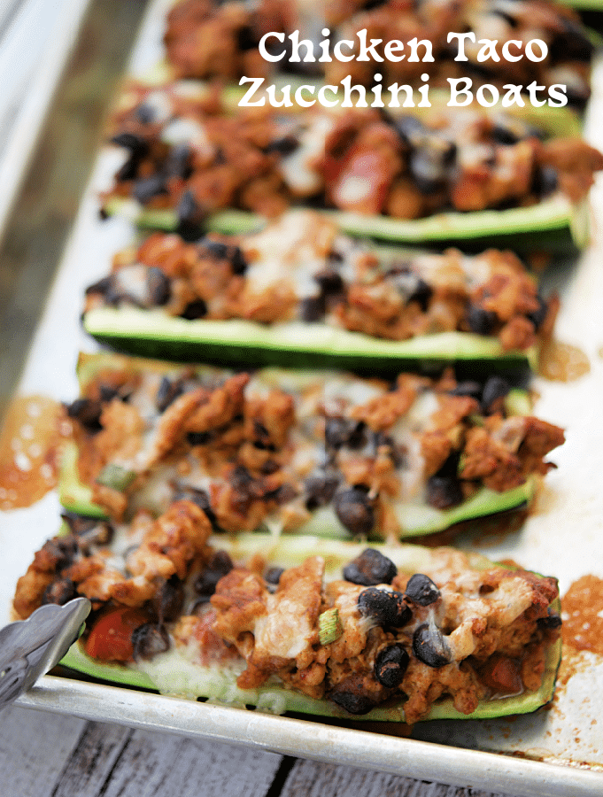 Chicken Taco Zucchini boats on a sheet pan