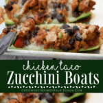 collage photo of chicken taco zucchini boats