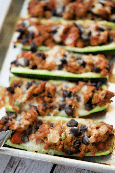 ground chicken taco zucchini boats