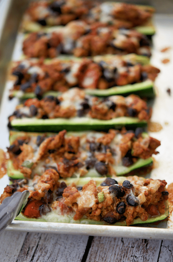zucchini boats stuffed with ground chicken and black beans