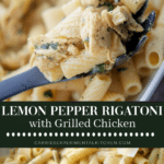 collage photo of lemon pepper rigatoni