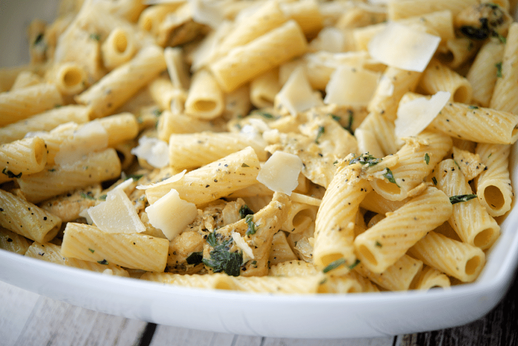 a close up of lemon pepper rigatoni