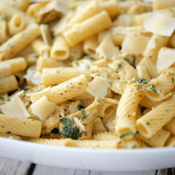 a close up of lemon pepper rigatoni