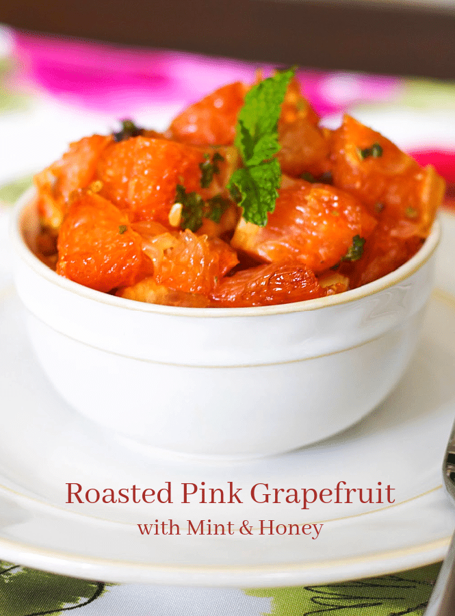 a dish of roasted grapefruit