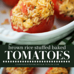 collage photo of rice stuffed baked tomatoes