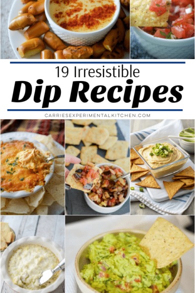a collage photo of dip recpes