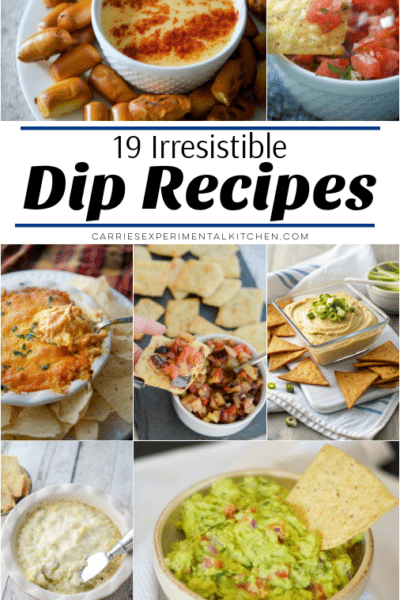 a collage photo of dip recpes