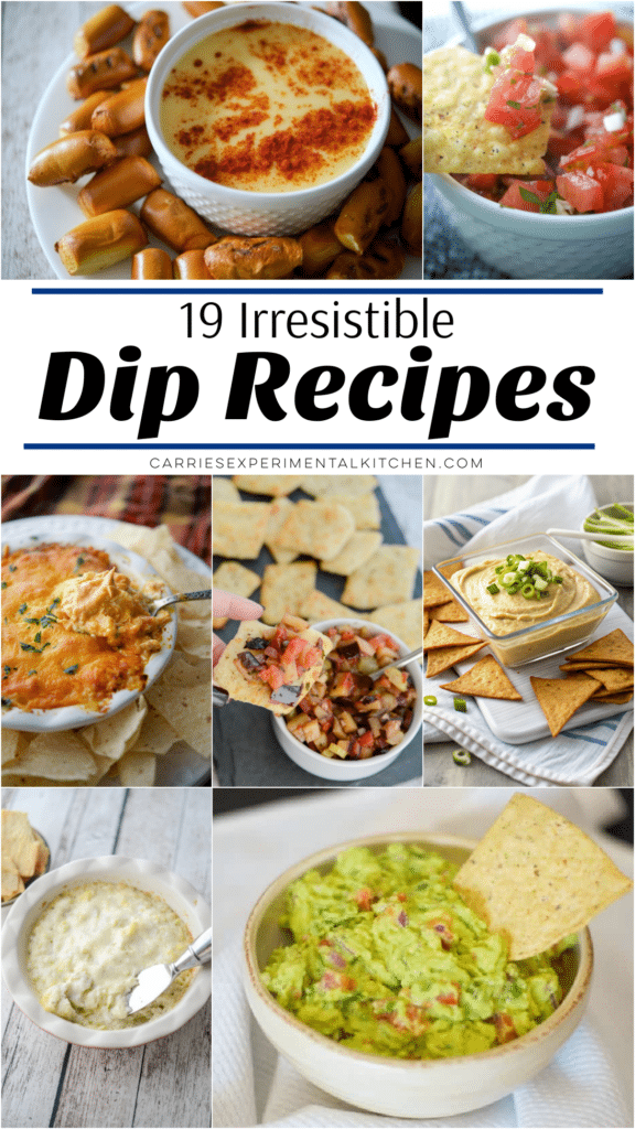 large collage photo of different dip recipes