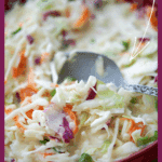 Asian style coleslaw in a red bowl