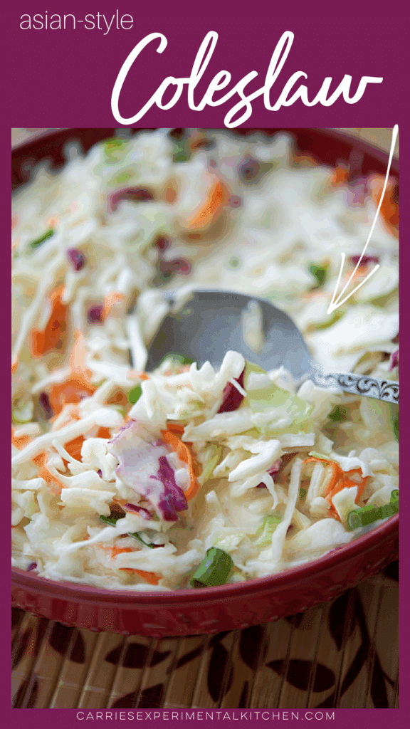 Asian style coleslaw in a red bowl