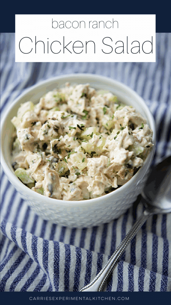 bacon ranch chicken salad in a white bowl