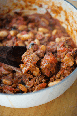 italian brisket chili in a dutch oven