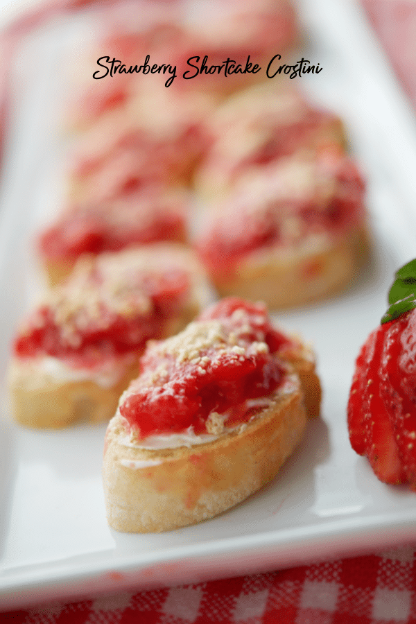 a plate of strawberry shortcake crostini