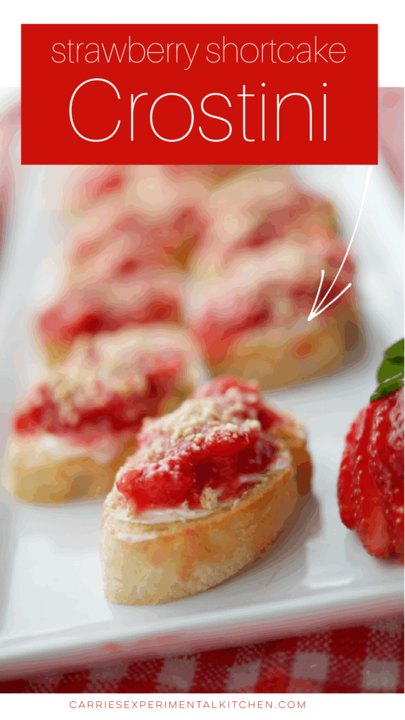 strawberry shortcake crostini on a white plate