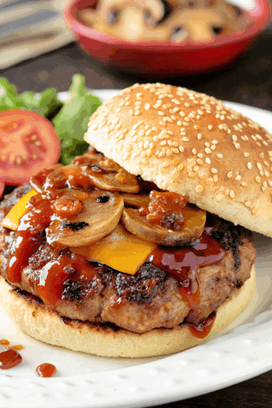 bbq mushroom cheeseburger