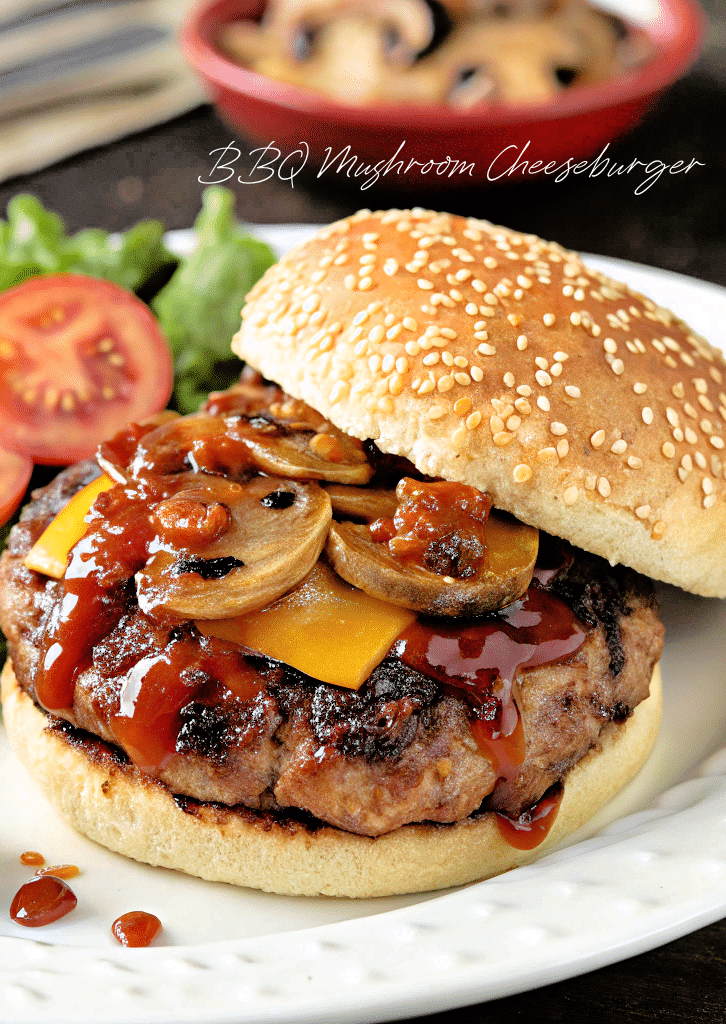 a bbq mushroom cheeseburger on a plate