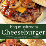 collage photo of bbq mushroom cheeseburger
