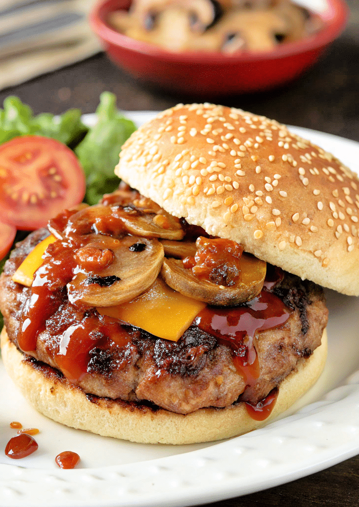 bbq mushroom cheeseburger