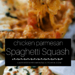 collage photo of cooked chicken parmesan spaghetti squash